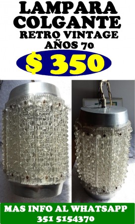 LAMPARA COLGANTE RETRO VINTAGE VIDRIO GOTA AÑOS 70  medidas: alto 25 cm, circunsferencia 62 cm   $350